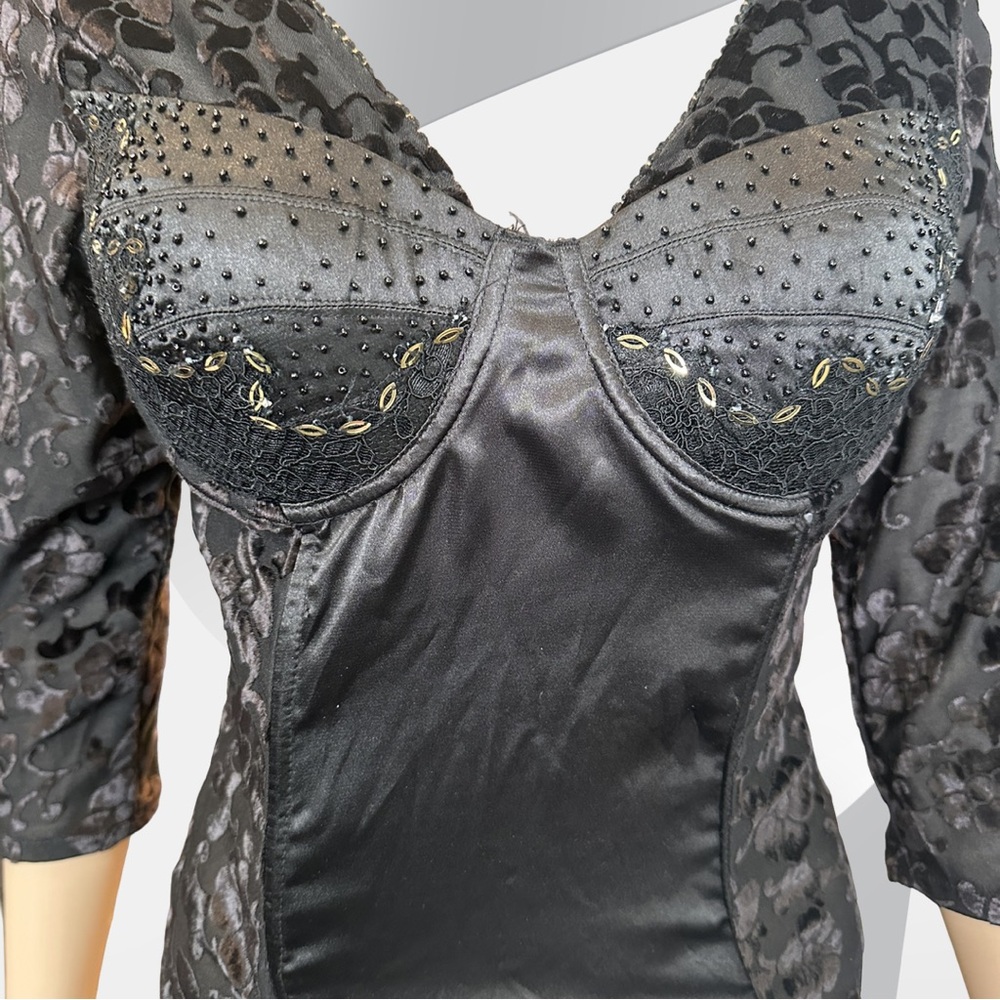 Bustier in Black Velvet Flock 10 NWT